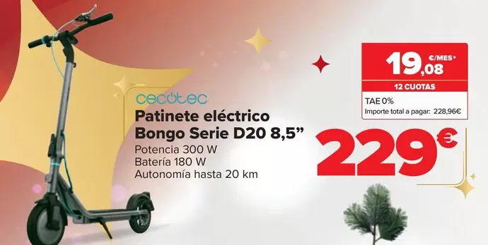 Oferta de Cecotec - Patinete Eléctrico Bongo Serie D20 8.5 por 229€ en Carrefour