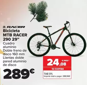 Oferta de Racer - Bicicleta MTB  290 29" por 289€ en Carrefour