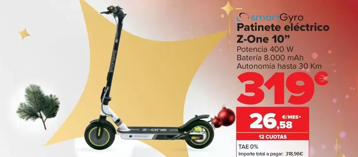 Oferta de SmartGyro - Patinete Eléctrico Z-One 10" por 319€ en Carrefour