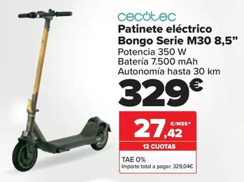 Oferta de Cecotec - Patinete Eléctrico Bongo Serie M30 8,5" por 329€ en Carrefour