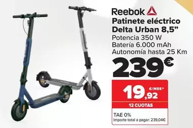 Oferta de Reebok - Patinete Eléctrico Delta Urban 8,5” por 239€ en Carrefour