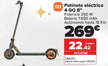 Oferta de Xiaomi - Patinete Eléctrico 4 GO 8" por 269€ en Carrefour