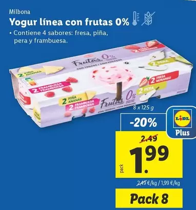 Oferta de Milbona - Yogur Línea Con Frutas 0%  por 1,99€ en Lidl