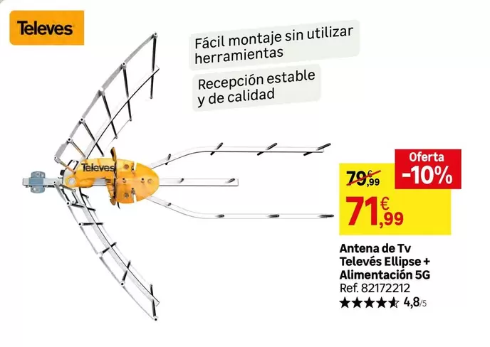 Oferta de Televes - Antena De Tv + Alimentación 5g por 71,99€ en Leroy Merlin