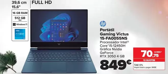 Oferta de HP - Portatil Gaming Victus  15-Fa0055Ns por 849€ en Carrefour