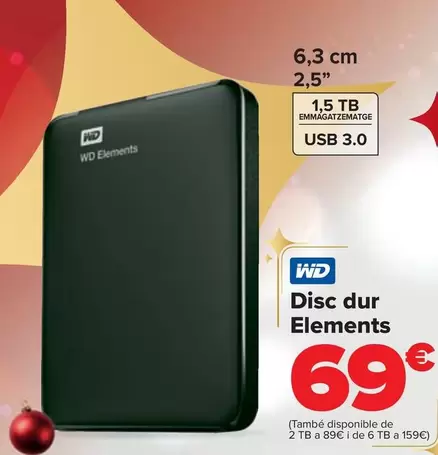 Oferta de WD - Disco Duro  Elements por 69€ en Carrefour