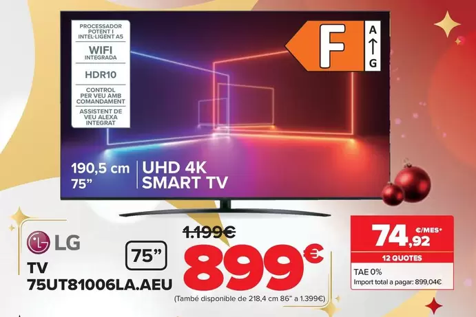 Oferta de LG - Tv  75UT81006LA.AEU por 899€ en Carrefour