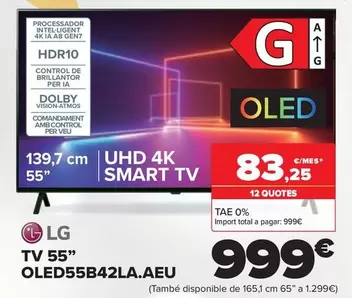 Oferta de LG - Tv 55" OLED55B42LA.AEU por 999€ en Carrefour