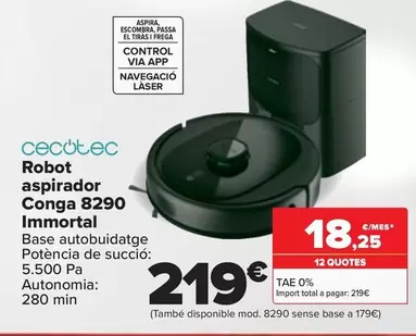 Oferta de Cecotec - Robot Aspirador Conga 8290 Inmortal por 219€ en Carrefour