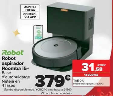 Oferta de Irobot - Robot Aspirador Roomba I5+ por 379€ en Carrefour