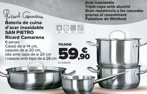 Oferta de San Pietro - Bateria De Cocina De Acero Inoxidable Ricard Camarena  por 59,9€ en Carrefour