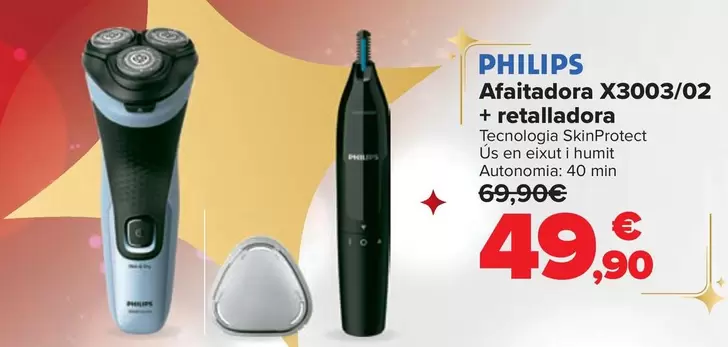 Oferta de Philips - Afeitadora X3003/02 + Recortadora por 49,9€ en Carrefour