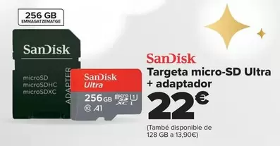 Oferta de Sandisk - Tarjeta Micro Sd Ultra + Adaptador por 22€ en Carrefour