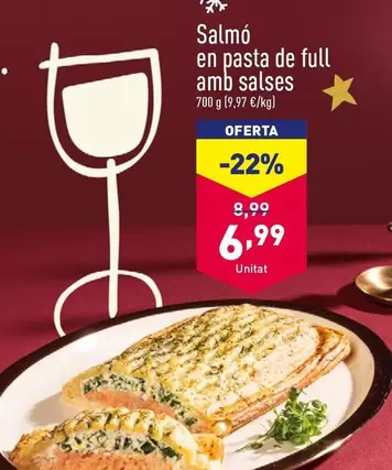 Oferta de Salmo En Pasta De Full Amb Salses por 6,99€ en ALDI