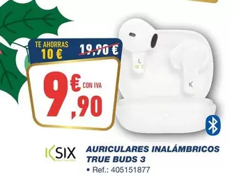 Oferta de Six - Auriculares Inalámbricos True Buds 3 por 9,9€ en Bureau Vallée