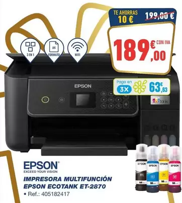 Oferta de Epson - Impresora Multifuncion Ecotank ET-2870 por 189€ en Bureau Vallée