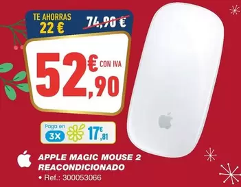 Oferta de Apple -  Magic Mouse 2 Reacondicionado por 52,9€ en Bureau Vallée