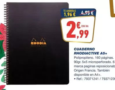 Oferta de Cuaderno Rhodiactive A5+ por 2,99€ en Bureau Vallée