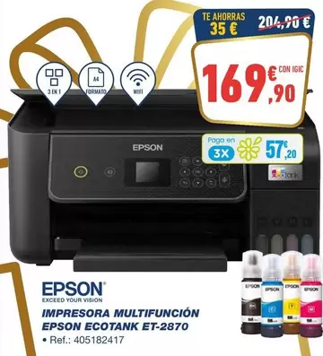 Oferta de Epson - Impresora Multifuncion Ecotank ET-2870 por 169,9€ en Bureau Vallée