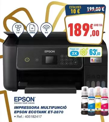 Oferta de Epson - Impressora Multifunció Ecotank ET-2870 por 189€ en Bureau Vallée