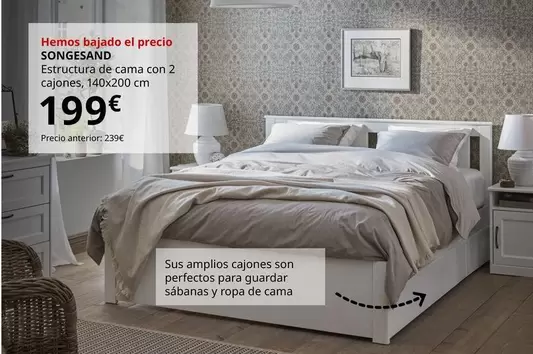 Oferta de Songesad - Estructura De Cama Con 2 Cajones, 140x200 Cm por 199€ en IKEA