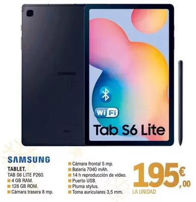 Oferta de Samsung - Tablet Tab S6 Lite P260 por 195€ en E.Leclerc