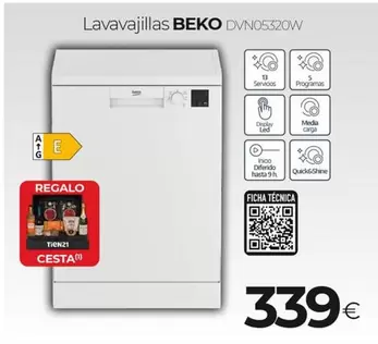 Oferta de Beko - Lavavajillas DVN05320W  por 339€ en Tien 21