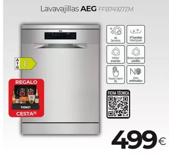 Oferta de AEG - Lavavajillas FFB74927ZM  por 499€ en Tien 21