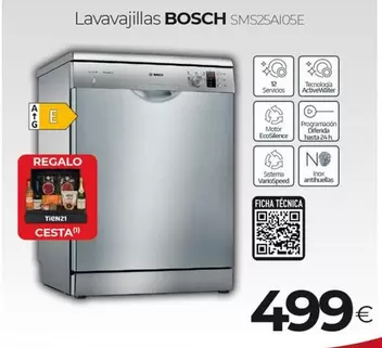 Oferta de Bosch - Lavavajillas SMS25A105E por 499€ en Tien 21