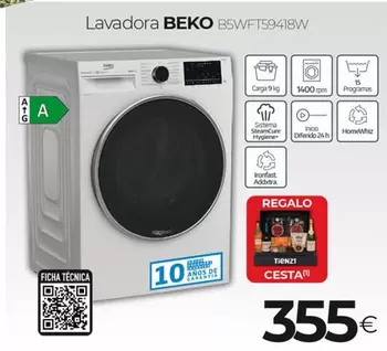 Oferta de Beko - Lavadora B5WFT59418W por 355€ en Tien 21