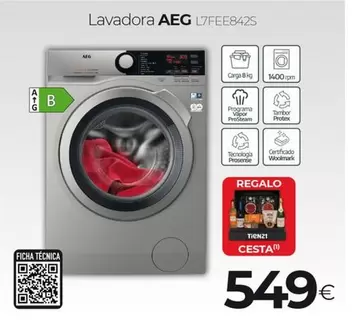 Oferta de AEG - Lavadora L7FEE8425 por 549€ en Tien 21