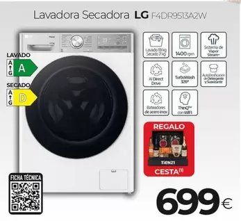 Oferta de LG - Lavadora Secadora F4DR9513A2W por 699€ en Tien 21