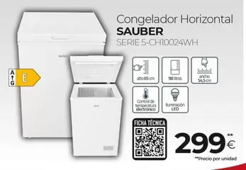 Oferta de Sauber - Congelador Horizontal Serie 5-CH10024WH por 299€ en Tien 21