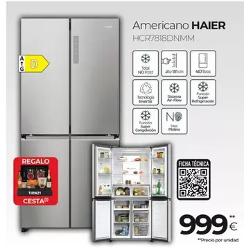 Oferta de Haier - Americano HCR781BDNMM por 999€ en Tien 21