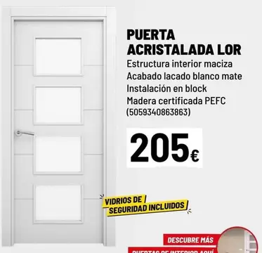 Oferta de Blanco - Puerta Acristalada por 205€ en Brico Depôt