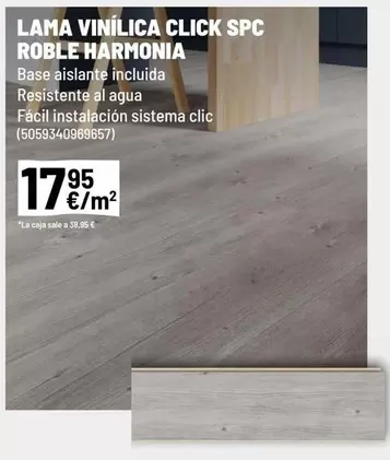 Oferta de SPC - Lama Vinílica Click Spc Roble Harmonia por 17,95€ en Brico Depôt