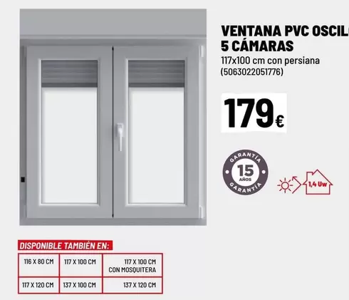 Oferta de PVC - Ventana Pvc Oscil 5 Cámaras por 179€ en Brico Depôt