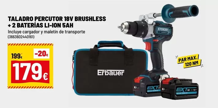 Oferta de Taladro Percutor 18v Brushless +2 Baterías Li-ion 5ah por 179€ en Brico Depôt