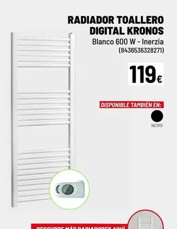 Oferta de Blanco - Radiador Toallero Digital Kronos por 119€ en Brico Depôt