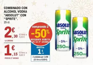 Oferta de Absolut - Combinado Con Alcohol Vodka "absolut" Con "Sprite" por 2,3€ en E.Leclerc