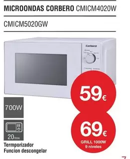 Oferta de Corberó - Microondas Corbero CMICM4020W por 69€ en Milar