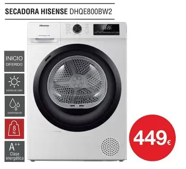 Oferta de Hisense - Secadora DHQE800BW2  por 449€ en Milar