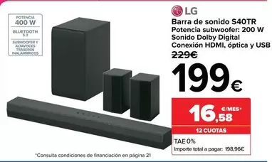 Oferta de LG - Barra De Sonido S40Tr por 199€ en Carrefour