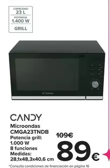 Oferta de Candy - Microondas Cmga23Tndb por 89€ en Carrefour