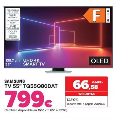 Oferta de Samsung - Tv 55" Tq55Q80Dat por 799€ en Carrefour