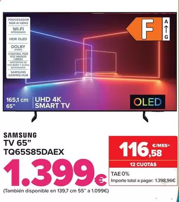 Oferta de Samsung - Tv 65" Tq65S85Daex por 1399€ en Carrefour