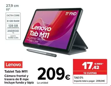 Oferta de Lenovo - Tablet Tab M11 por 209€ en Carrefour