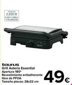 Oferta de Taurus - Grill Asteria Essential por 49€ en Carrefour