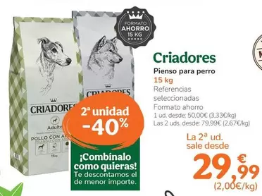 Oferta de Criadores - Pienso Para Perro por 50€ en Tiendanimal