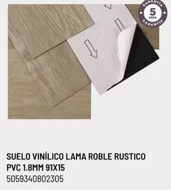 Oferta de Rústico - Suelo Vinílico Lama Roble Rustico Pvc 1.8mm 91x15 en Brico Depôt